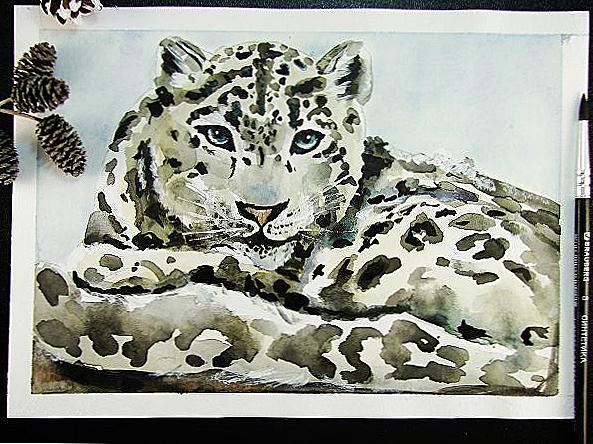 Snow leopard watercolor / Dom i rodzina