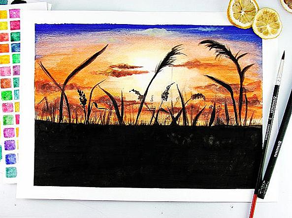Akvarelový západ slnka / Domov a rodina